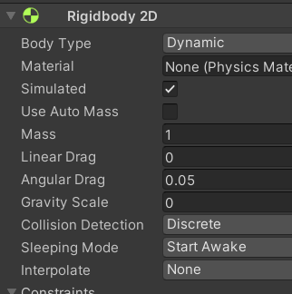 Componente Rigidbody 2D con Gravity Scale a 0