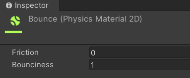 Material físico Bounce: fricción 0 y rebote 1