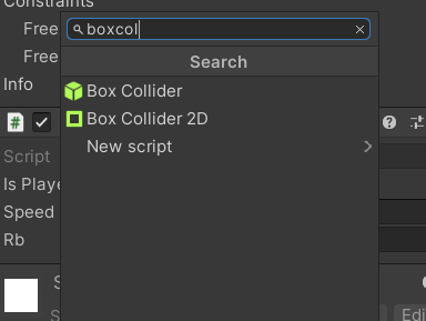 Búsqueda del componente Box Collider 2D